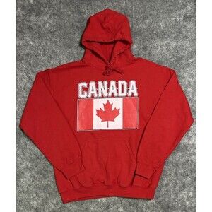 CANADA Flag Hoodie Sweater Men’s Medium Red Maple Leaf Hooded Sweatshirt Gildan